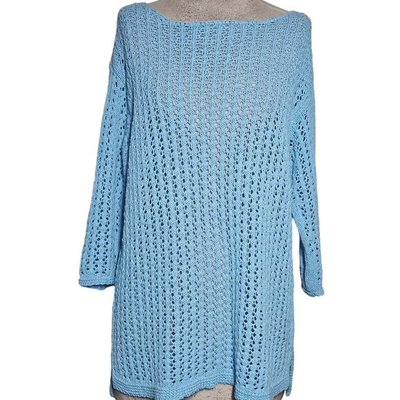 J Jill Blue Open Knit Cotton Blend Sweater Size Small - Picture 1 of 4